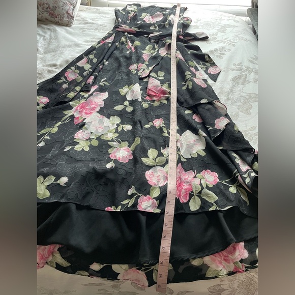 Tahari Black Pink Floral Embossed Wrap Maxi Dress 10 Wedding Guest Formal Event - Picture 5 of 10